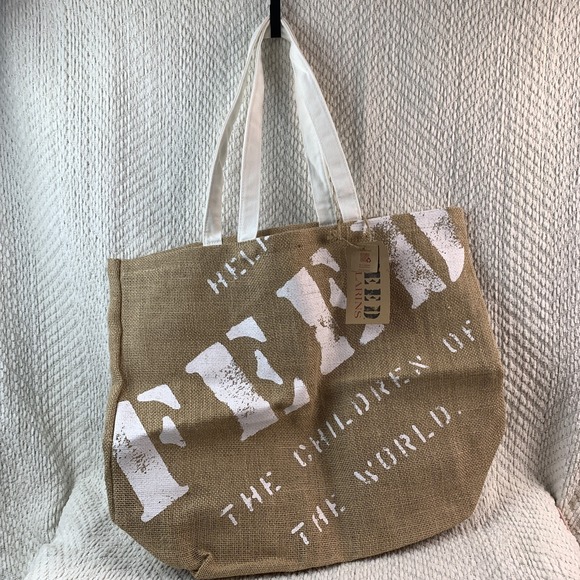 Clarins Handbags - Clarins Burlap Canvas Tote Bag 7 FEED The Children Of The World 15X18X6" Shopper